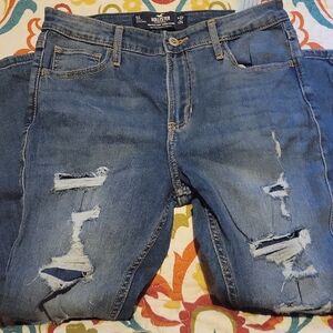 Hollister Men's Ripped Blue Skinny Jeans